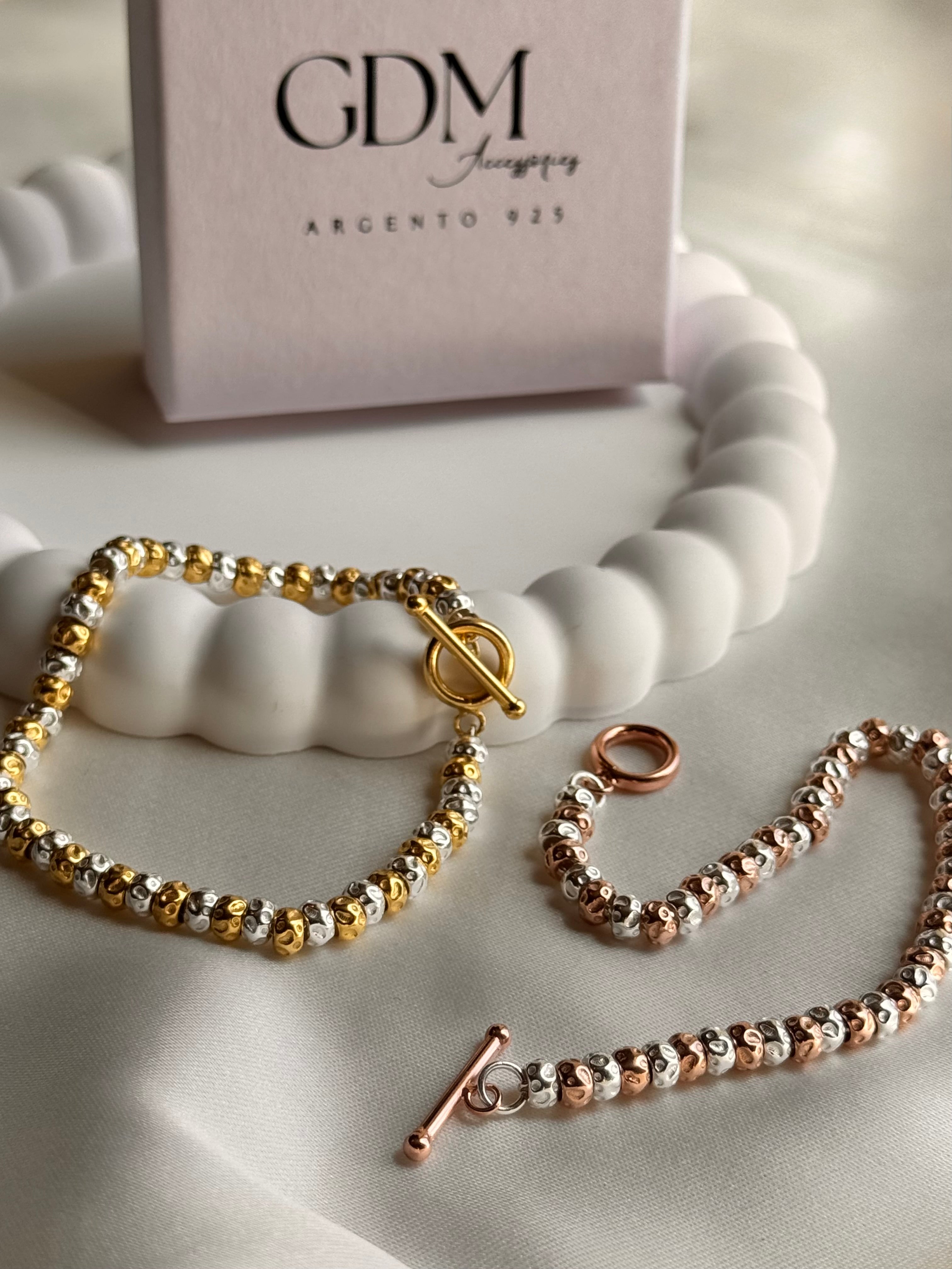 Bracciale Granelli Bombati e Tondeggianti Bicolore