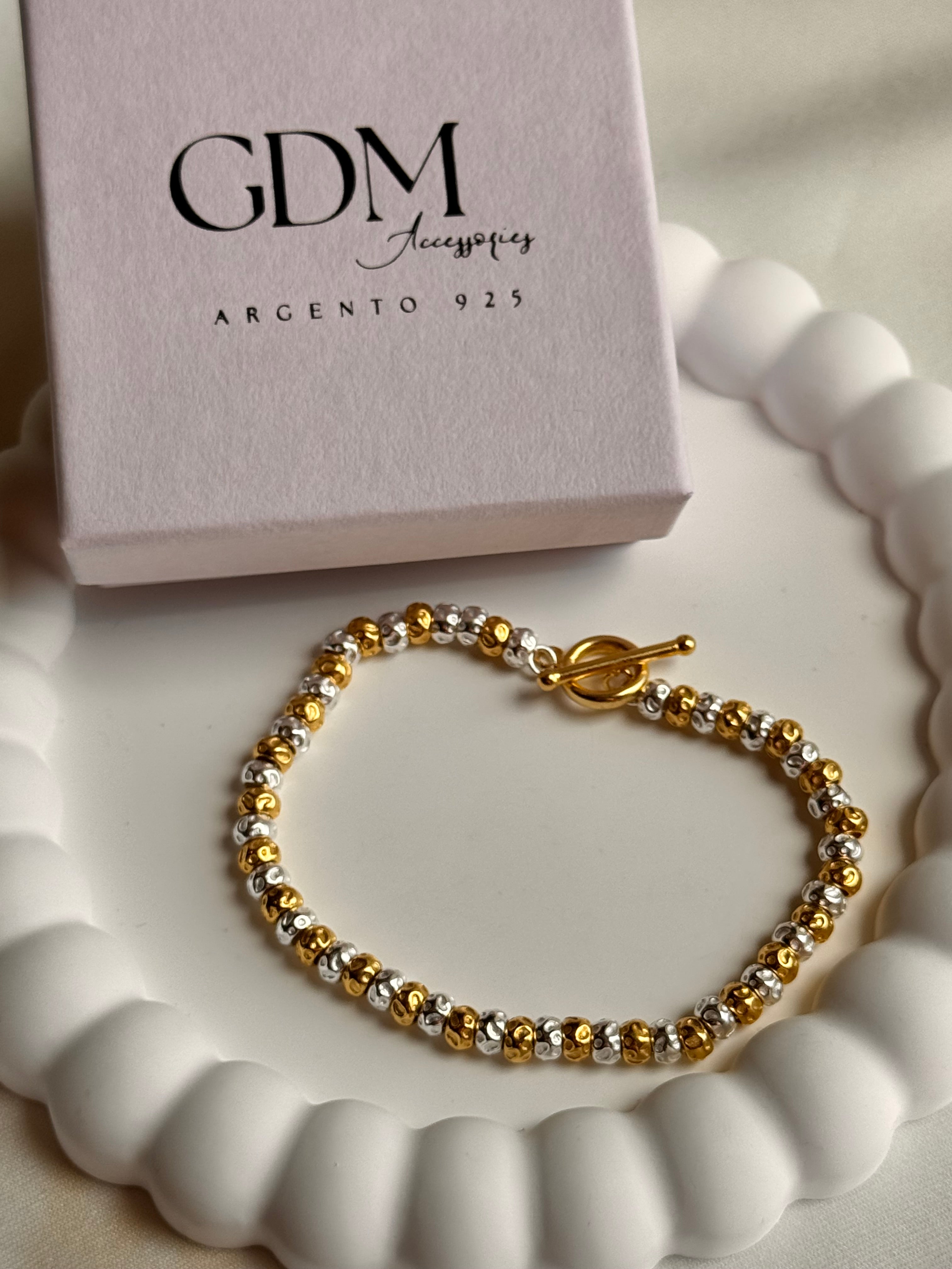 Bracciale Granelli Bombati e Tondeggianti Bicolore