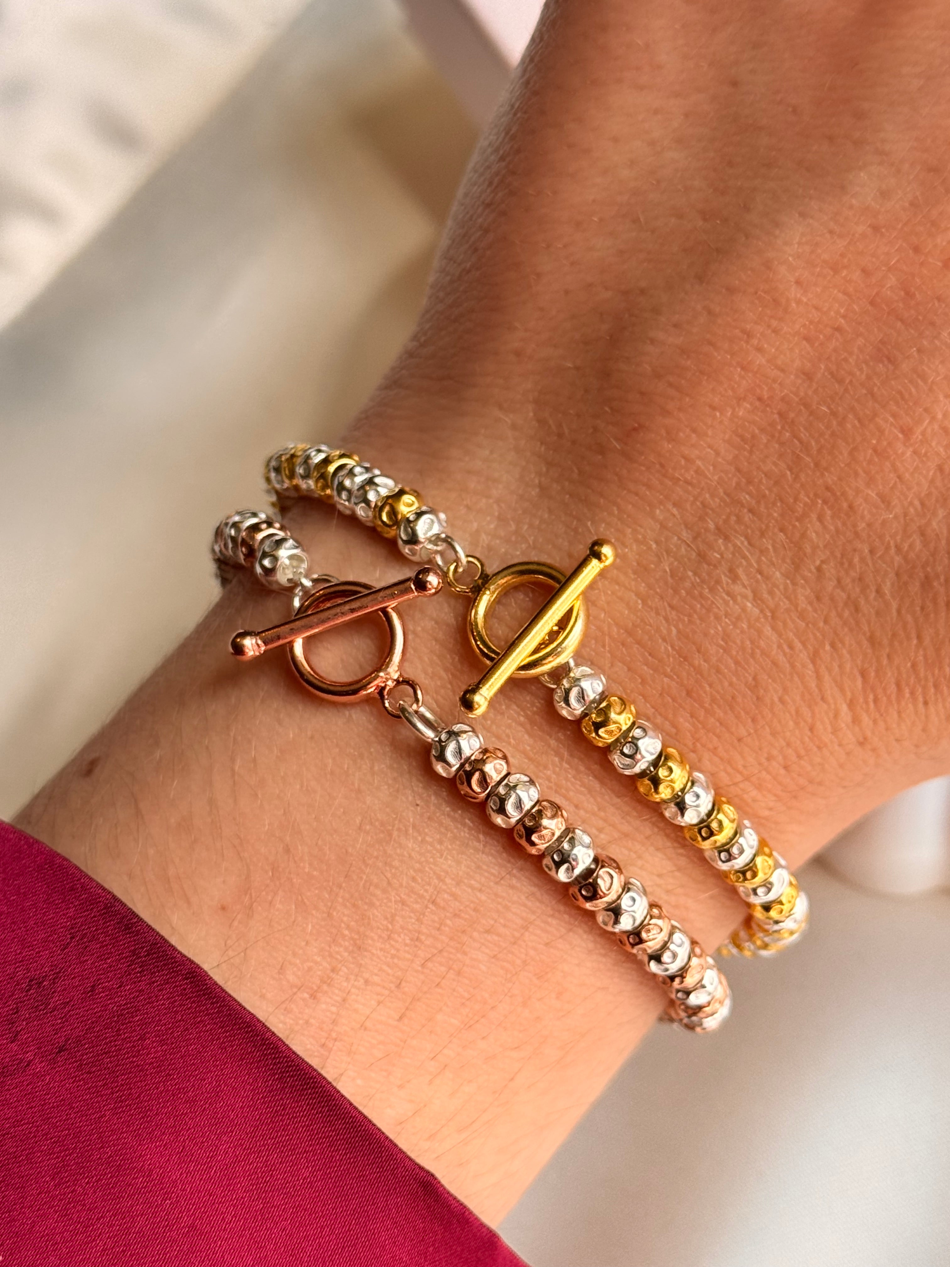 Bracciale Granelli Bombati e Tondeggianti Bicolore