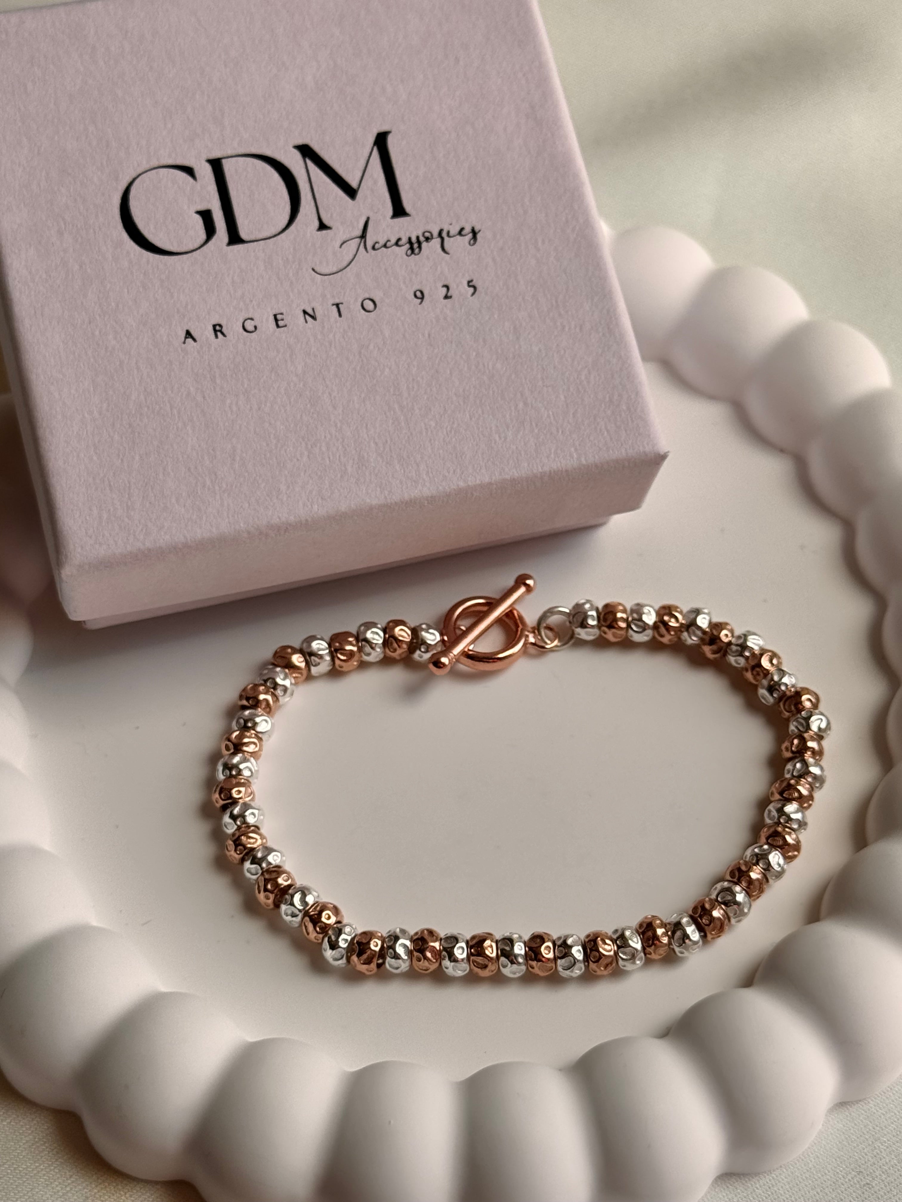 Bracciale Granelli Bombati e Tondeggianti Bicolore