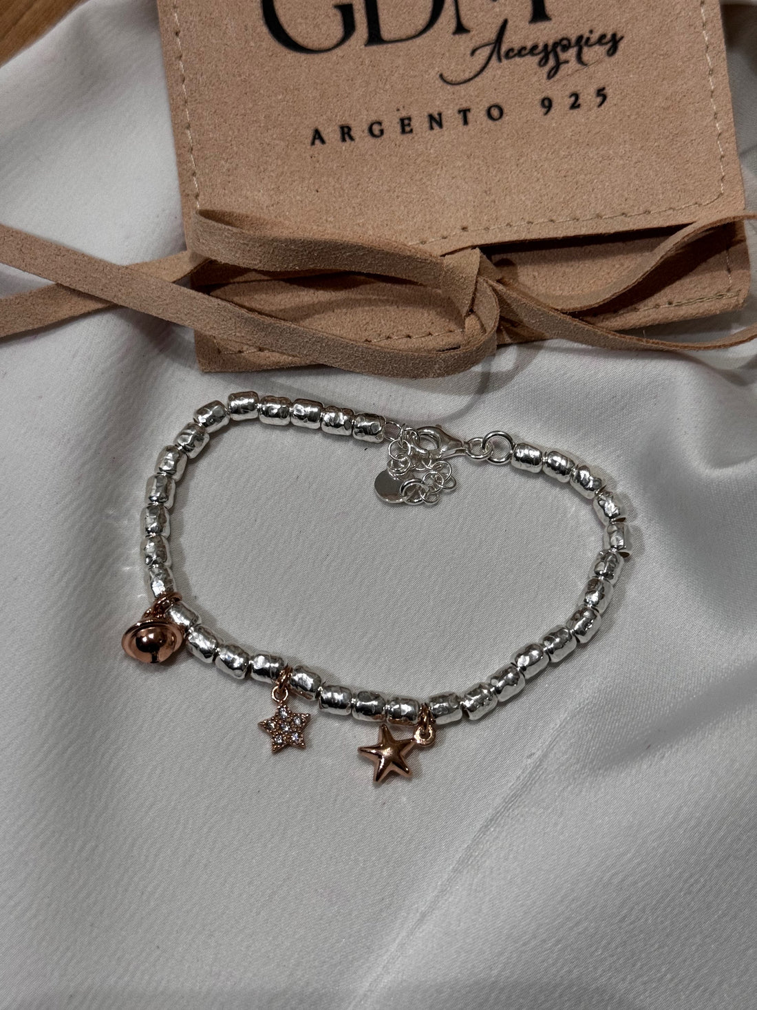 Bracciale Granelli e Charm rosa