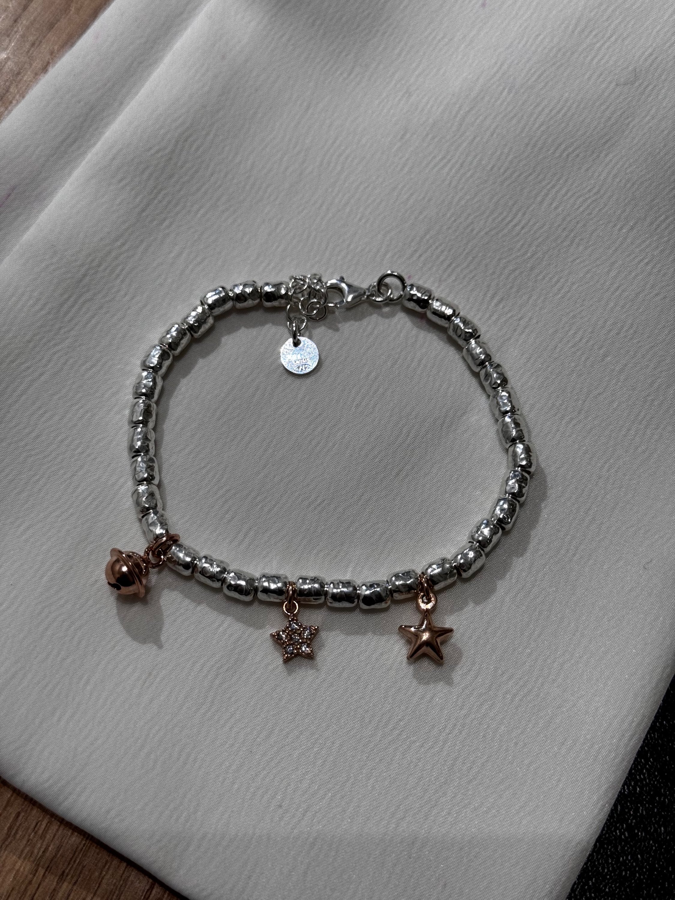 Bracciale Granelli e Charm rosa