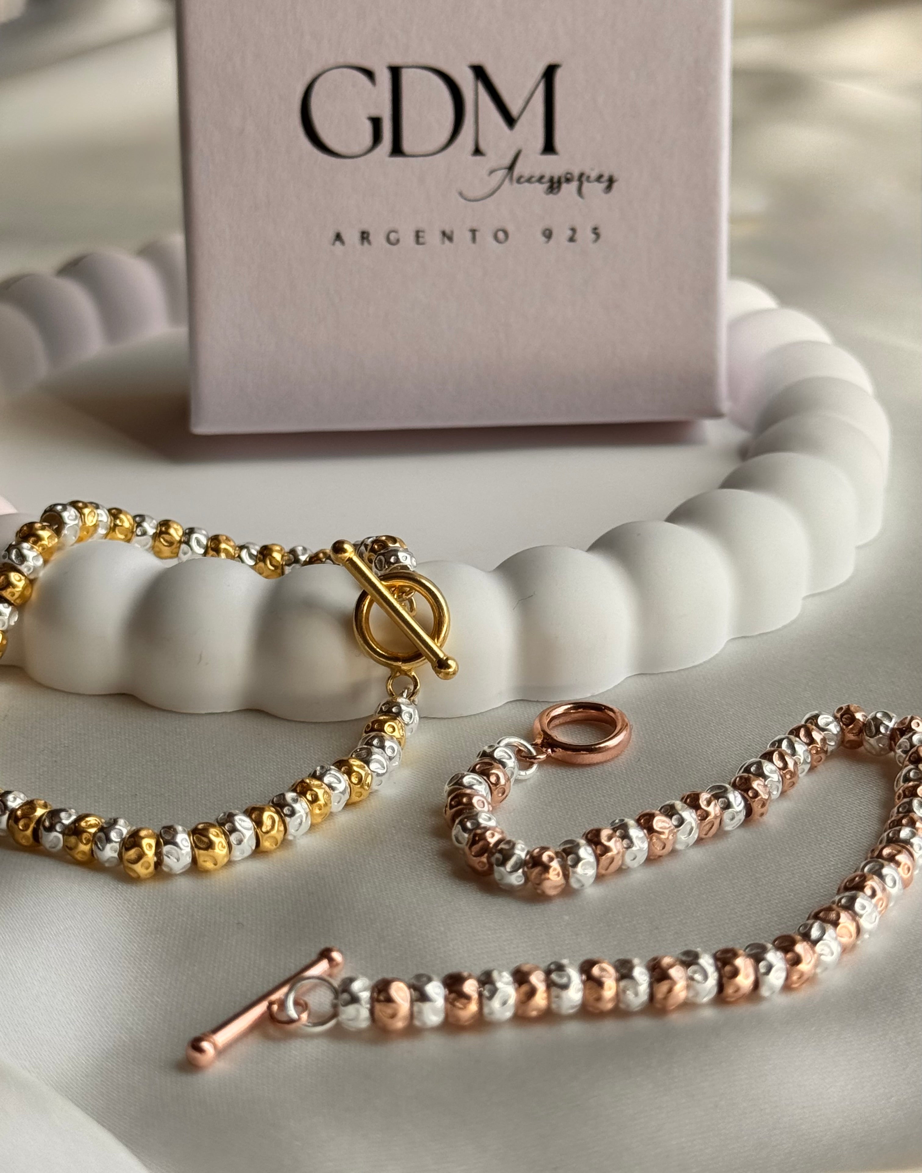 Bracciale Granelli Bombati e Tondeggianti Bicolore