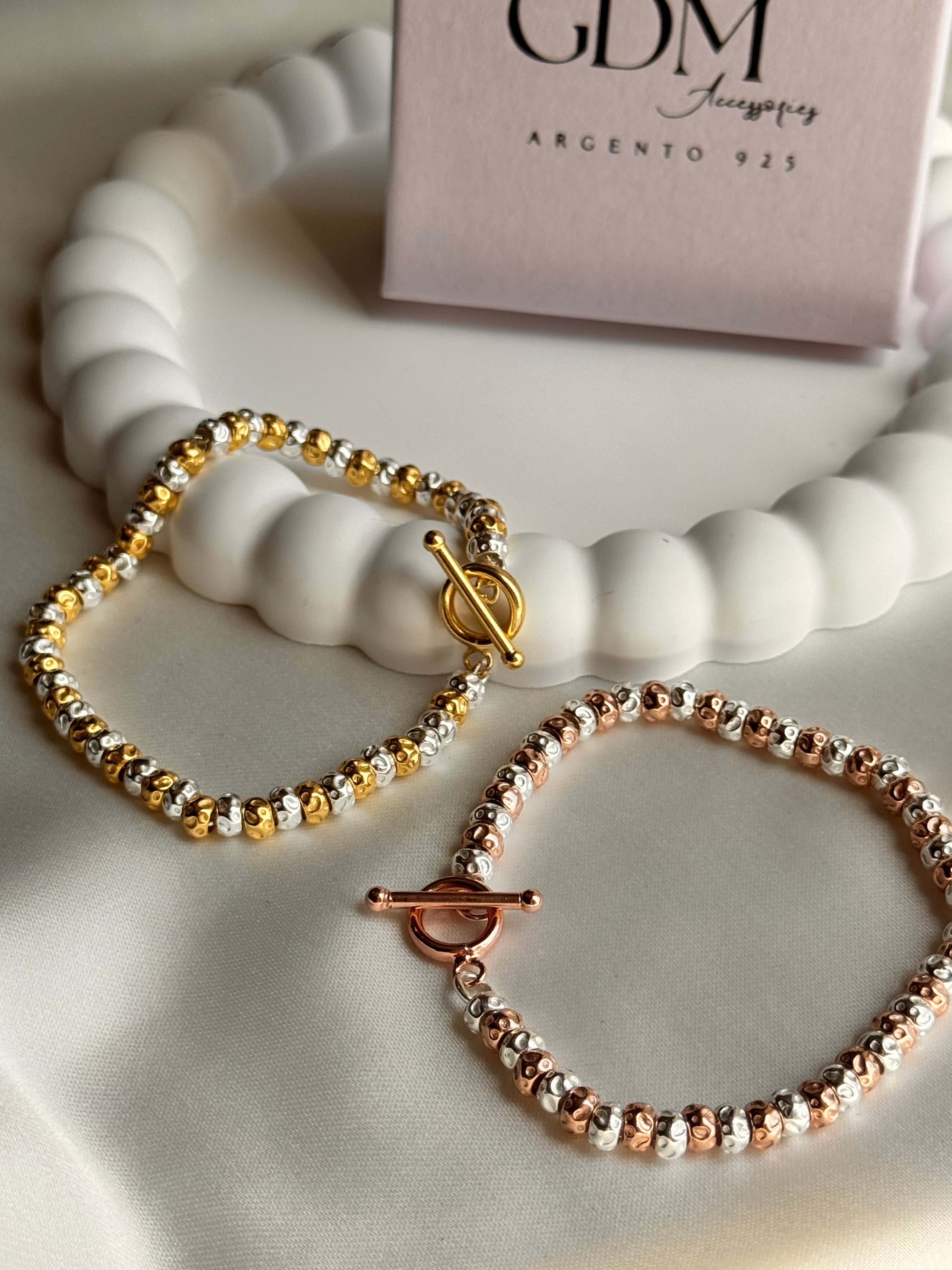 Bracciale Granelli Bombati e Tondeggianti Bicolore