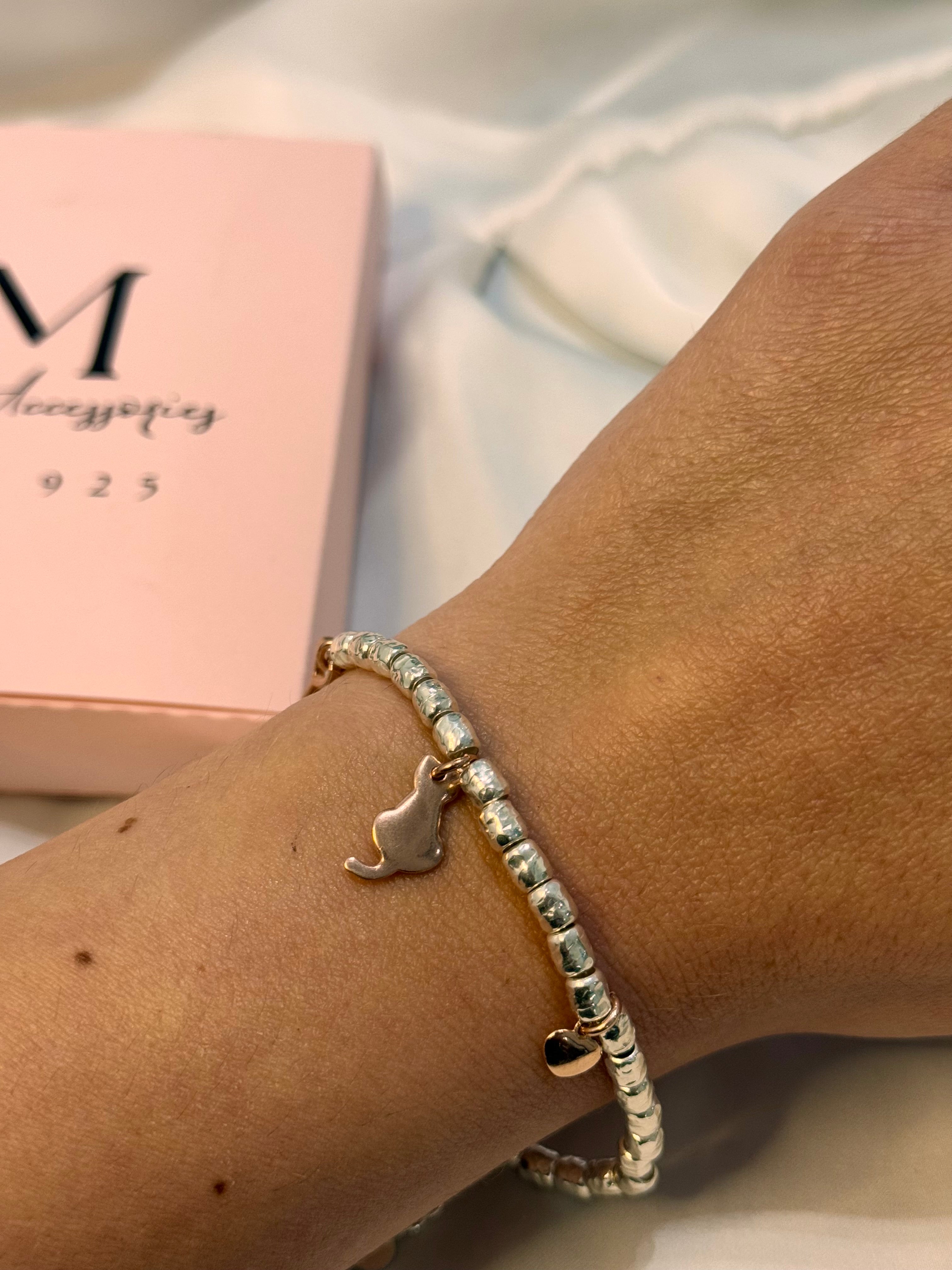 Bracciale Pepite e Charm Gatto