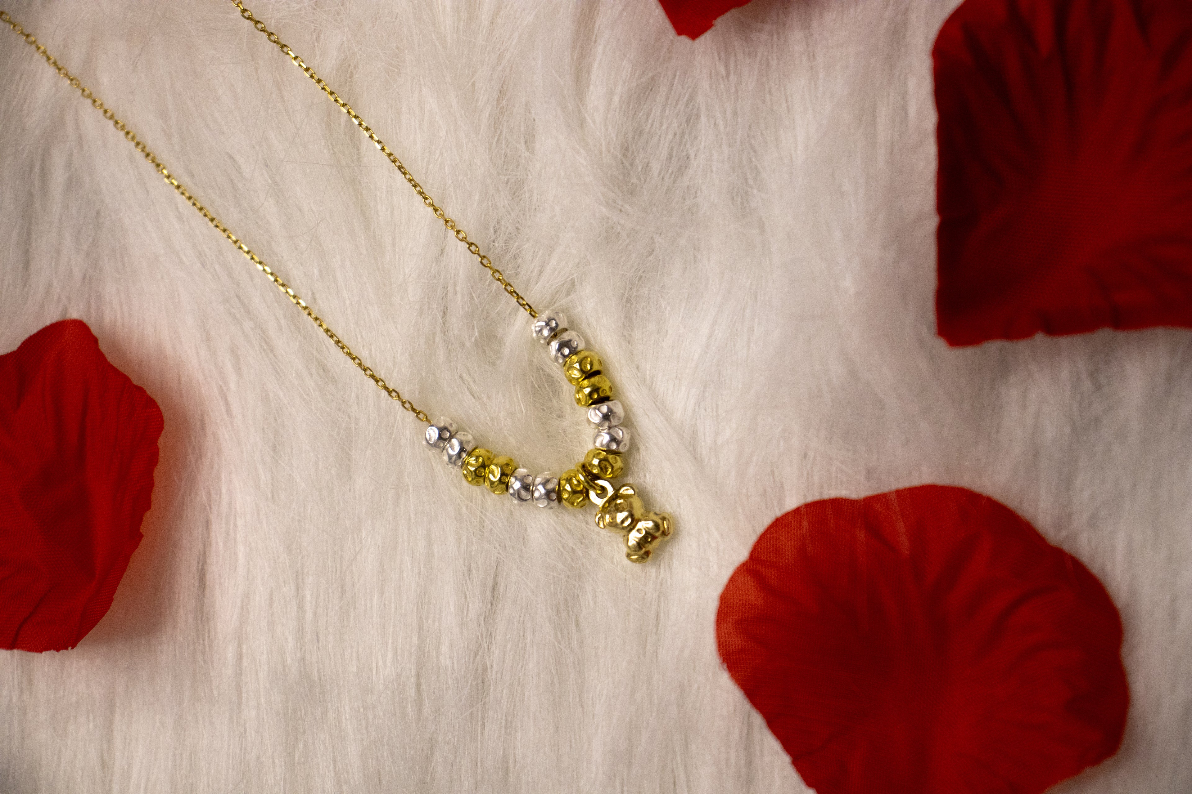 Collana Granelli Bombati Argento e Oro e Charms