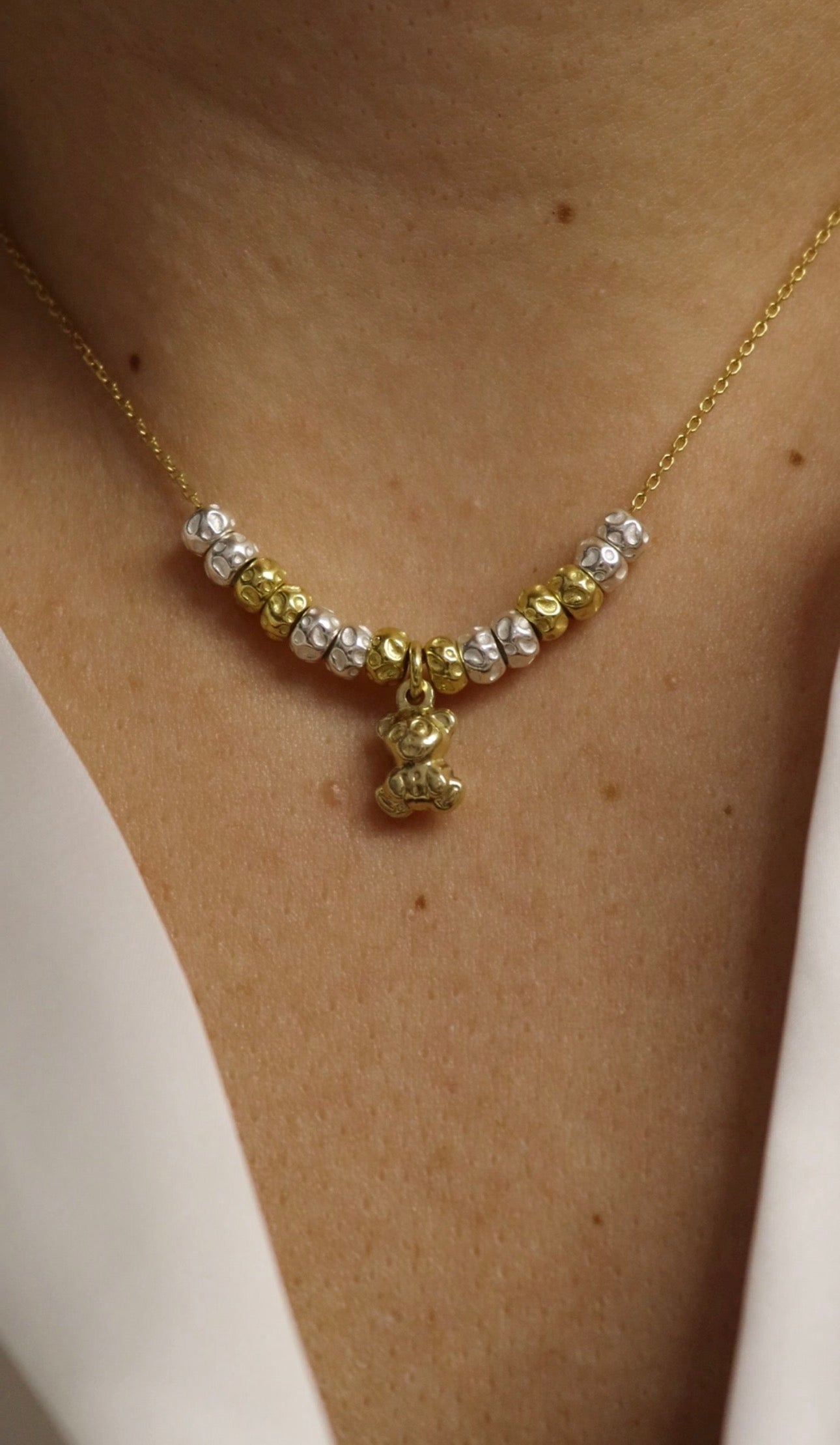 Collana Granelli Bombati Argento e Oro e Charms