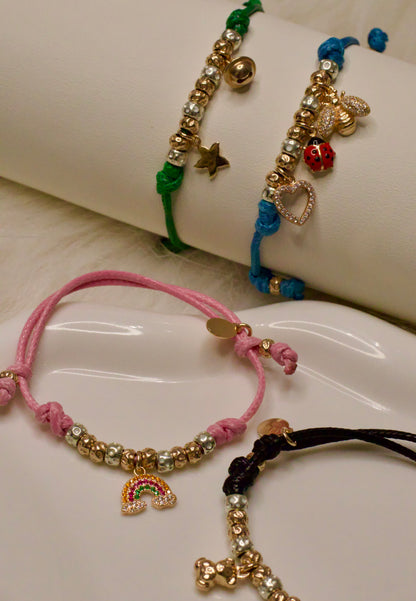 CREA IL TUO CORDONCINO - GRANELLI E CHARMS ROSA