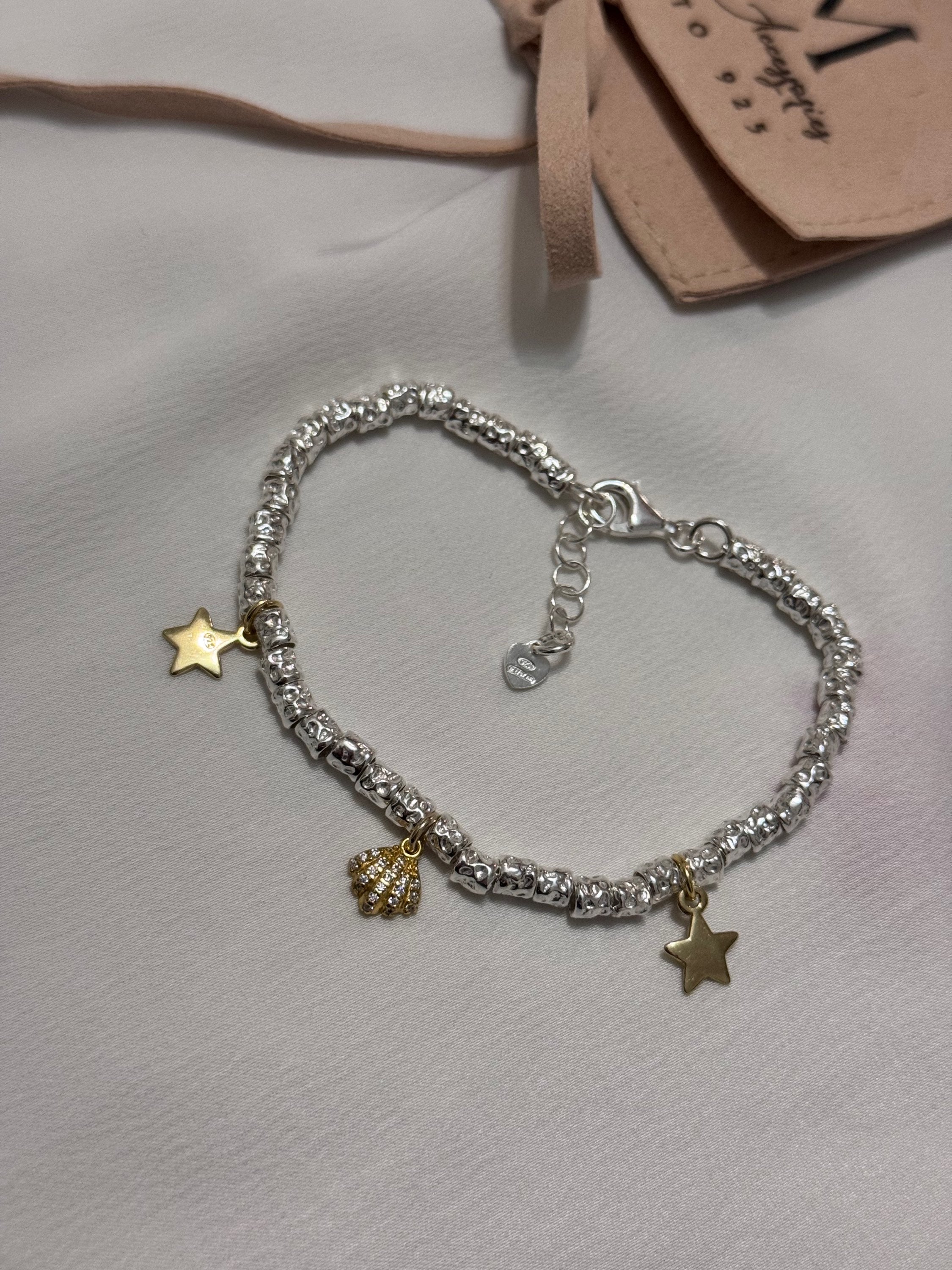 Bracciale con Pepite e Charm conchiglia - stelle