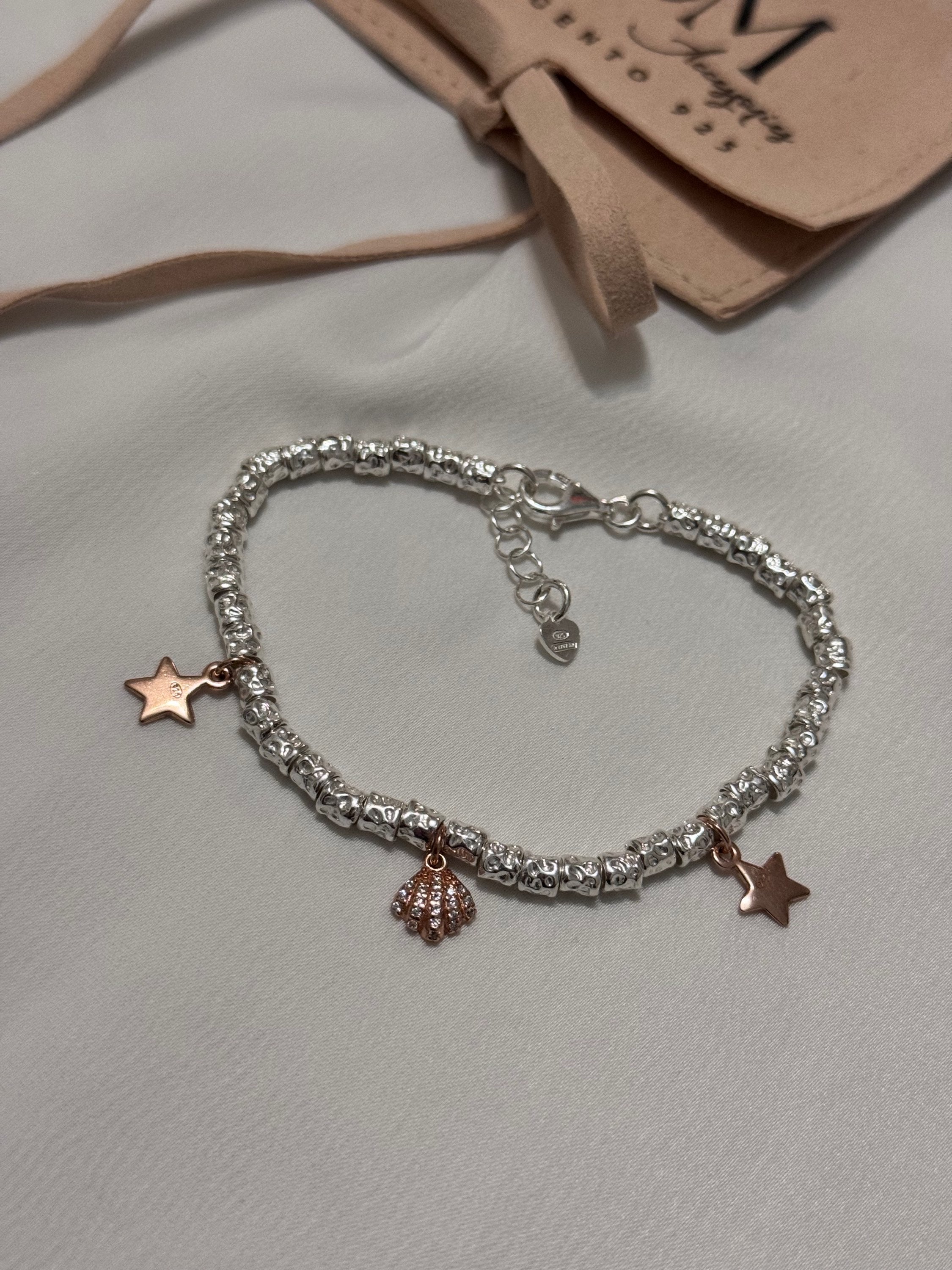 Bracciale con Pepite e Charm conchiglia - stelle