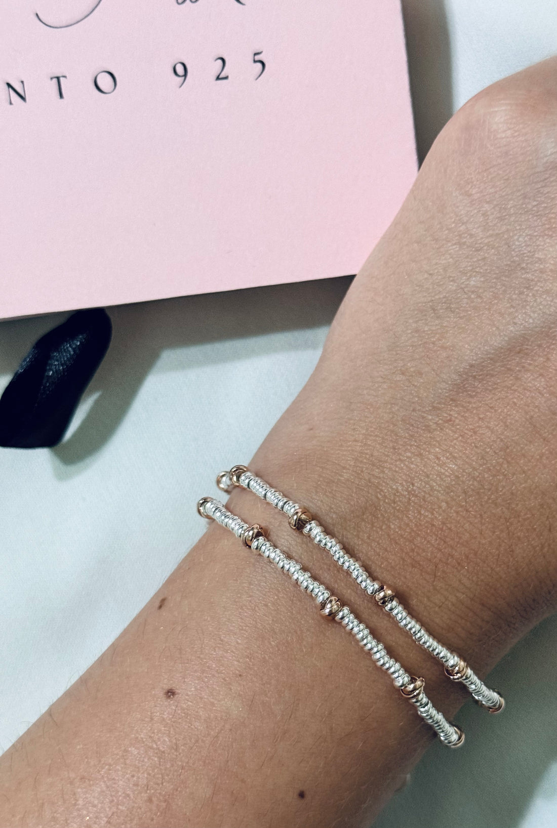 Bracciale Rondelline e Nodini Rosa